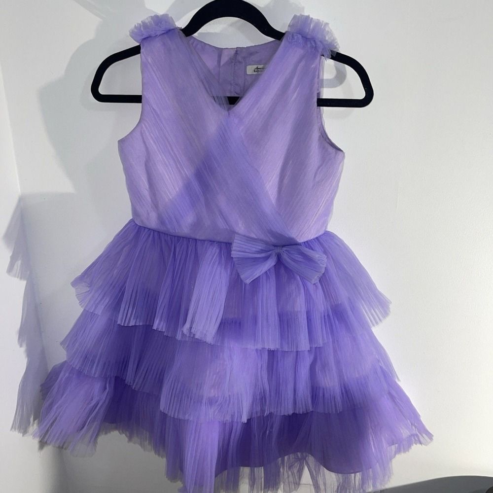 Girls Purple Ruffled Sleeveless Tulle ALine Special Occasion Party Dress Size 12